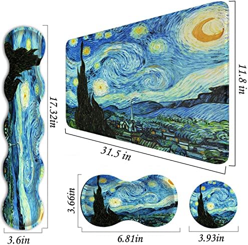 Mouse Pad Set,(31.5×11.8 in) Desk Pad + Keyboard Wrist Rest Support + Mouse Wrist Rest + Coaster for Office,Home,Computer,Laptop - 4 Starry Night - Image 3