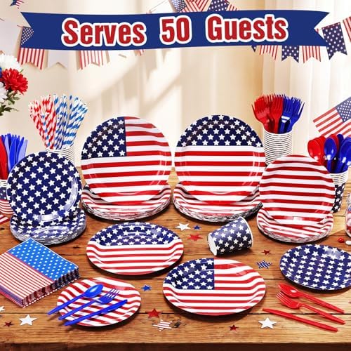 450 Pcs Tableware Set, Serve 50, Red Blue White, Usa Flag - Image 4