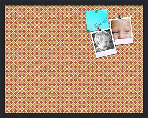 PinPix 28x22 inch Cork Bulletin Board. This Decorative Framed Pin Board Comes with Diamond Pattern in Red and Orange Design and Satin Black. Ideal for Home, Office Decor or School (PinPix-331) by PinPixBulletinBoards