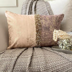 The HomeCentric Decorative Lumbar Pillow Cover Ivory & Gold, 12"x14" (30x35 cm) Velvet Gold Foil, Sequins Embroidered, Handmade Oblong Pillow Cover For Sofa, Couch, Abstract Modern- Shimmering Erosion - Image 2