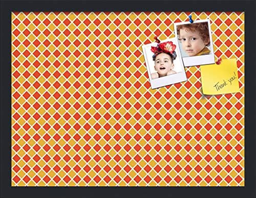 PinPix 20x15 inch Cork Bulletin Board. This Decorative Framed Pin Board Comes with Diamond Pattern in Red and Orange Design and Satin Black. Ideal for Home, Office Decor or School (PinPix-331) by PinPixBulletinBoards