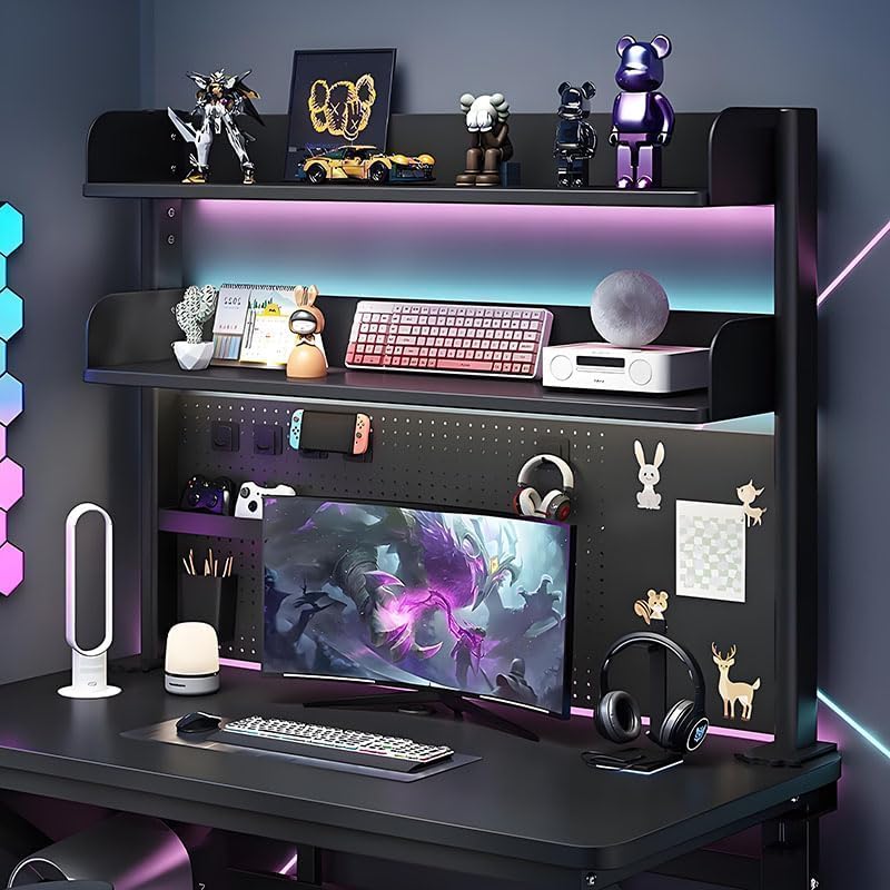 Clamp On Desk Pegboard Shelf - Metal Desktop Organizer Hutch with 2 Shelves - Image 5