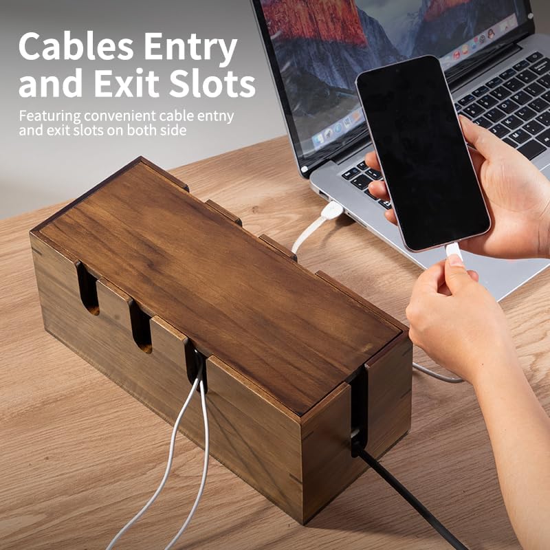 Large Cable Management Box, Wooden Cord Hider Desk Organizer, Power Strip and Cord Hider Box, Surge Protector Floor Cable Organizer, for Desktop Home Office Kitchen - Image 5