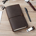 newestor Refillable Leather Journal Travelers Notebook - 8.5 x 4.5 Travel Diary with 5 Inserts + Pen Holder and Binder Clip, Standard Size, Brown - Image 4