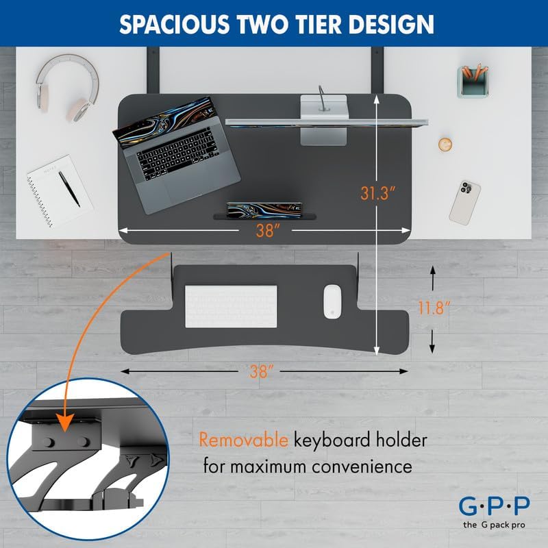 38 Inch Standing Desk Converter, Adjustable Height - Image 7
