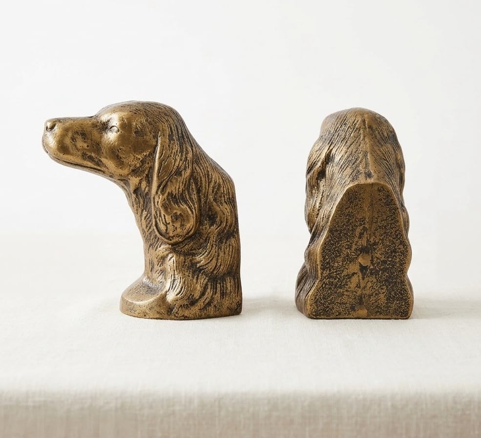 Decorative Bookends for Shelves, Gold Dog Heavy Bookends for Heavy Books, Vintage Book Ends Unique Cast Iron Bookends for Home Office Decor 4.8Lbs - Image 2