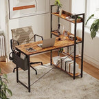 Treesland 55 Inch Computer Desk with Storage Shelves, L Shaped Desk with Storage, Corner Desk with Shelves, Home Office Desks, Bookshelf Desk, Writing Study Desk for Bedroom, Brown - Image 4