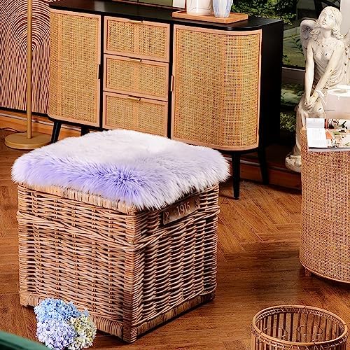 LLB Sheepskin Chair Cover - Office Cushion, Dining Room Pad, Desk Seat for Computer, Fur Area Rug for Living Room, 18x18 Inch (Pack of 1), Taro Purple - Image 6