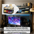 Desktop Hutch Bookshelf,Many Gifts,Metal Desktop Bookcase with pegboard, Desk Shelf Black, Countertop Storage Organizer Rack for Dorm or Office,Desktop Shelves(Black, 37.4" Lx9.9 Wx39 H) - Image 3