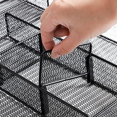 Hiceeden 2 Pack Mesh Desk Drawer Organizer, 16.1"x12.2"x2" Large Desk Organizer Tray with 2 Removable Dividers, 6 Compartment Metal Organizers for Home, Office, Makeup & Vanity - Image 4