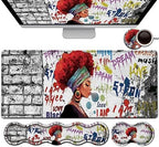 African Black Woman Graffiti Girls Desk Mat, Extended White Laptop Table Protector, Ergonomic Mouse Pad with Keyboard Wrist Rest Support by FDHHKJUKO