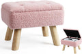 OGEMXU Storage Ottoman, Small Foot Stool Ottoman with Storage, Boucle Teddy Velvet Foot Rest with Padded Seat, Sturdy Wood Legs Stool for Living Room, Bedroom, Couch, Enterway (Pink) by OGEMXU