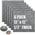 AKTOP Cork Bulletin Board 12x12, 1/2" Thick Felt Cork Board Tiles 6 Pack, Small Square Pin Board for Wall, Self Adhesive Corkboards with 60 Push Pin Wood Clips for School, Home & Office, Grey by Buynow