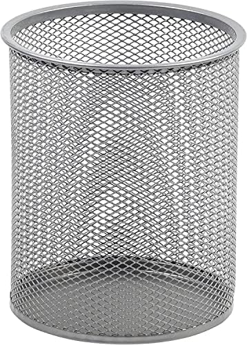 YBM HOME Office Round Desk Steel Mesh Pencil Cup Pen Holder Silver, 2210-2374 (24, Small) by YBMHome