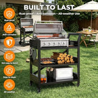 3-Tier Outdoor Grill Cart Table, Heavy-Duty Steel Mobile Pizza Oven Table with Pegboard Lockable Wheels and Ergonomic Handle Multifunctional Organizer Station for Backyard BBQ Camping Tailgate Cooking - Image 2