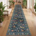 DUKINO 2x12 Washable Runner Rug, Non Slip Animal Rug for Kitchen Navy Blue by DUKINO