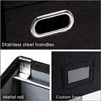 PRANDOM File Organizer Box - Set of 4 Collapsible Decorative Linen Filing Storage Hanging File Folders with Lids Office Cabinet Letter Size Black (14x9.3x10.8 inch) - Image 6