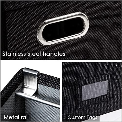 PRANDOM File Organizer Box - Set of 4 Collapsible Decorative Linen Filing Storage Hanging File Folders with Lids Office Cabinet Letter Size Black (14x9.3x10.8 inch) - Image 6