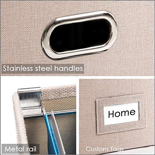 PRANDOM File Organizer Box - Set of 4 Collapsible Decorative Linen Filing Storage Hanging File Folders with Lids Office Cabinet Letter/Legal Size Light Grey (17x14x11.2 inch) - Image 5