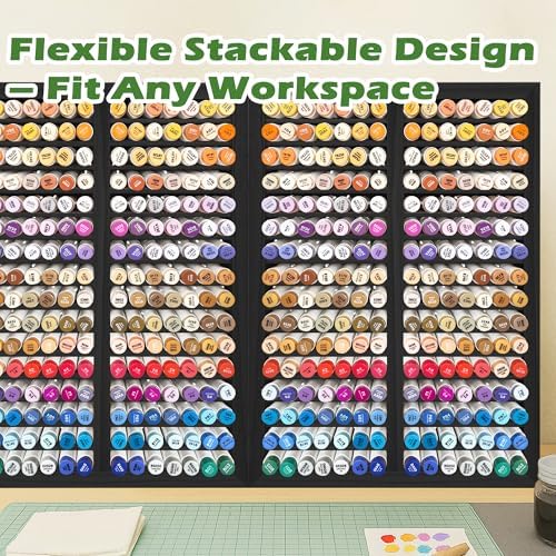PROLEE Marker Organizer for 224 Markers, Wooden Alcohol Marker Holder with 32 Compartments, Horizontal Art Pen and Pencil Storage Rack for Desk, Classroom and Studio, Black - Image 6