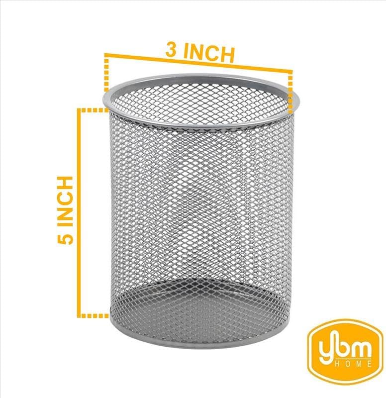 YBM HOME Office Round Desk Steel Mesh Pencil Cup Pen Holder Silver, 2210-6 Pack of 6 - Image 3