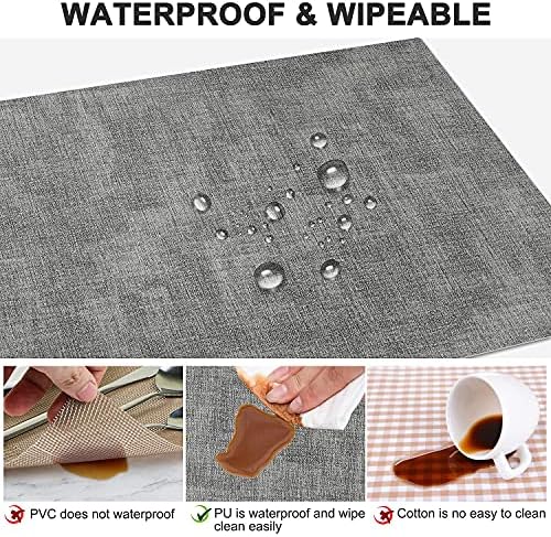 Leather Heat Resistant Placemats Set of 6 Waterproof Wipeable Washable PU Table Mats,Easy to Clean Anti-Slip (6, Light Grey) - Image 3