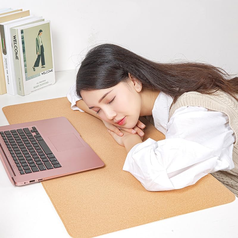 Ruby Lil Natural Cork & PU Leather Dual Side Mouse Pad Laptop Desk Table Protector Desk Writing Pad,Apricot,100x50cm - Image 3