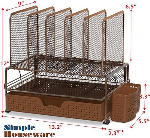 Simple Houseware Desk File Organizer for Office Supplies w/Drawer, Copper - Image 2