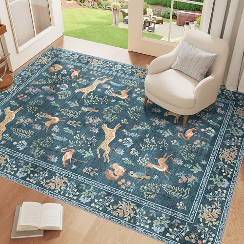 DUKINO 3x5 Rug, Washable Animal Area Rug for Bedroom Non Slip, Blue - Image 3