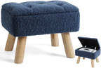 OGEMXU Storage Ottoman, Small Foot Stool Ottoman with Storage, Boucle Teddy Velvet Foot Rest with Padded Seat, Sturdy Wood Legs Stool for Living Room, Bedroom, Couch, Enterway (Dark Blue) by OGEMXU