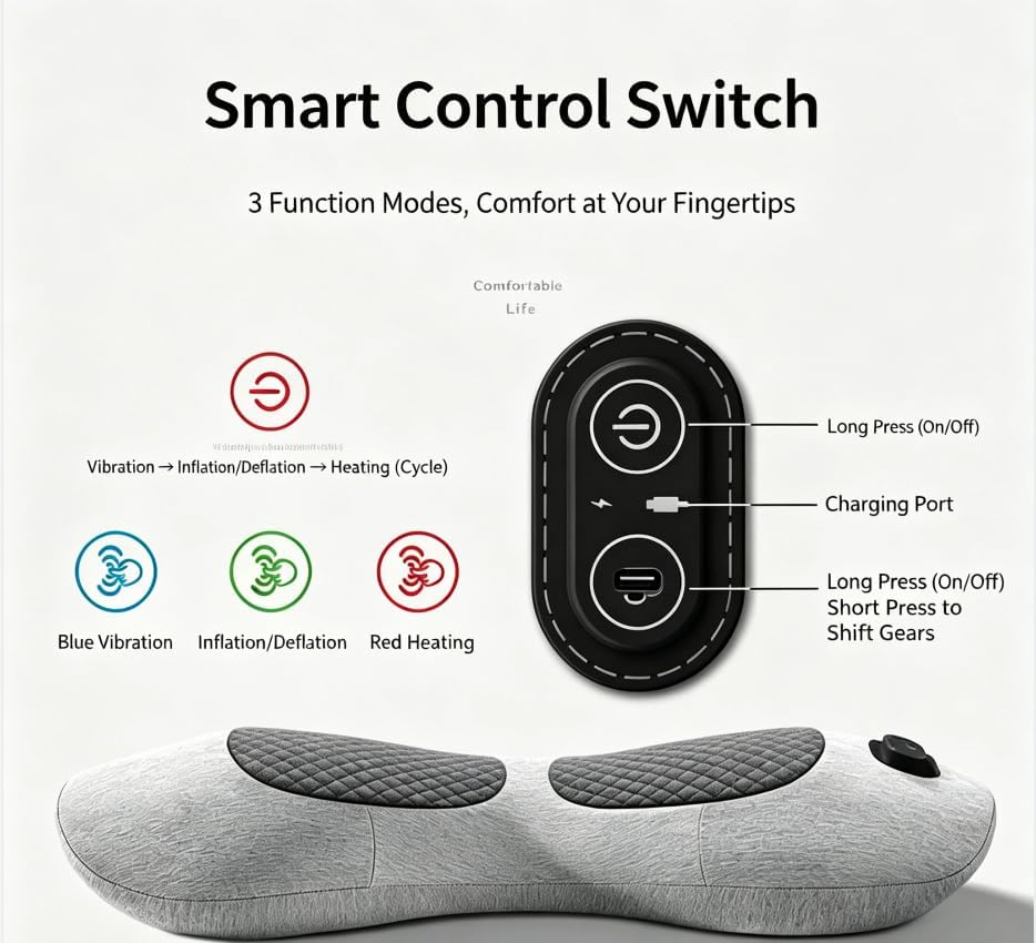 2026Upgraded 3-in-1 Lumbar Support Pillow, Triple Fusion Lower Back Massager with Heat Vibration & Stretching, Ergonomic Waist Cushion for Home Office Car Bed Travel,Gray - Image 6