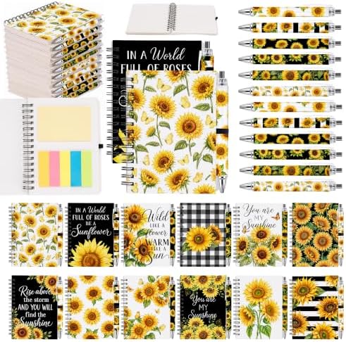 Sprial Notebooks with Pens Bulk, 48 Pack, 5.5 x 4.7 Inch Sunflower by Culudea