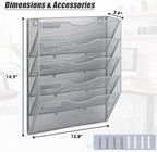 EASEPRES 5 Pocket Mesh Hanging Wall File Organizer, Wall Mounted Mail Paper Document Folder Holder, Clipboard Storage Organization Magazine Rack with Nametag Label for Office Home School, Gray - Image 4