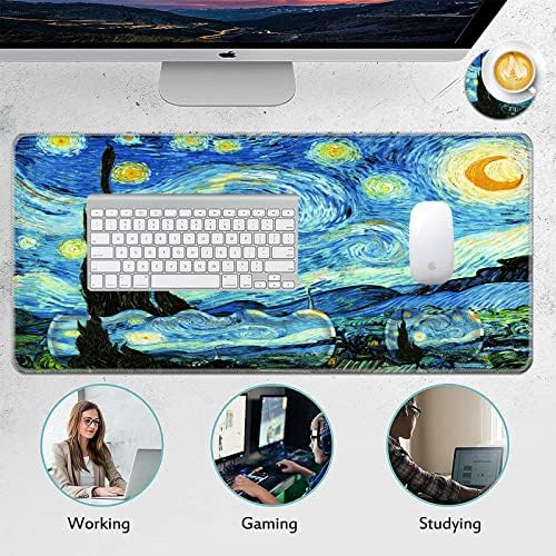 Mouse Pad Set,(31.5×11.8 in) Desk Pad + Keyboard Wrist Rest Support + Mouse Wrist Rest + Coaster for Office,Home,Computer,Laptop - 4 Starry Night - Image 6