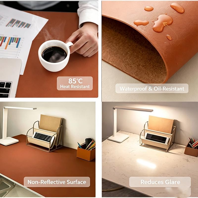 35.5"×47" Leather Desk Pad Mat Large Keyboard Mouse Pad Orange - Image 4