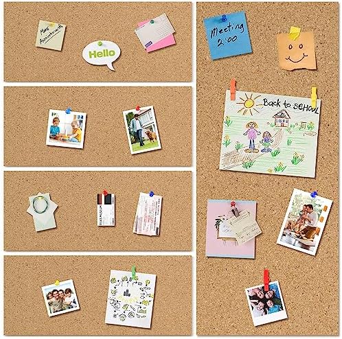 AKTOP Cork Board Bulletin Board 17"x8", 1/2" Thick Cork Board Tiles 6 Pack, Small Pin Board for Wall Decor, Self Adhesive Corkboards with 60 Push Pin Wood Clips for School, Home & Office - Image 4