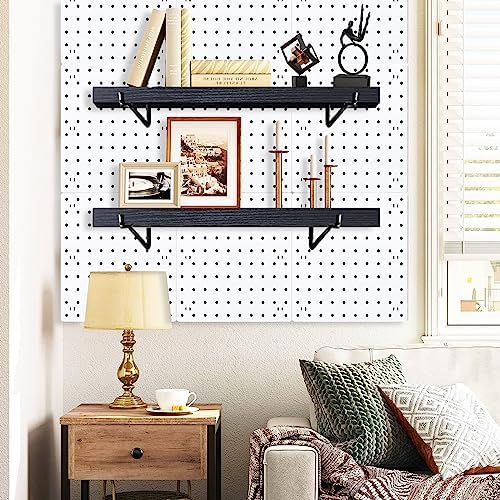 Black Pegboard Shelf, 4 Pack Wooden Pegboard Shelves with Metal Brackets Hooks, Heavy Duty Peg Board Organizer Shelves, Pegboard Accessories Organizer for Crafts Room, Garage, Workbench, Office - Image 2