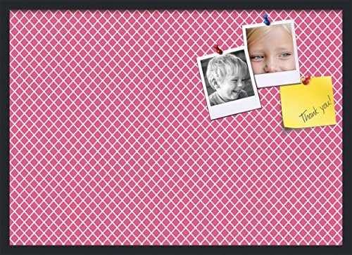 PinPix 34x24 inch Cork Bulletin Board. This Decorative Framed Pin Board Comes with Diamond Pattern in Hot Pink Design and Satin Black. Ideal for Home, Office Decor or School (PinPix-302) by PinPixBulletinBoards