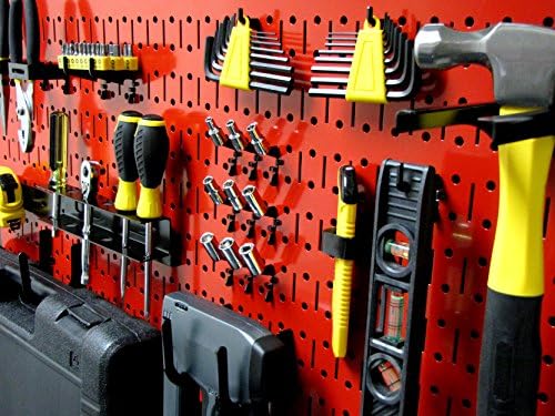 Wall Control Pegboard Rack Horizontal Metal Pegboard Garage Tool Storage Pack - Two 32-Inch Wide x 16-Inch Tall Easy To Install Peg Boards (Red) - Image 5
