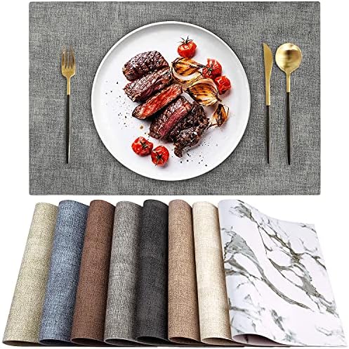 Leather Heat Resistant Placemats Set of 6 Waterproof Wipeable Washable PU Table Mats,Easy to Clean Anti-Slip (6, Light Grey) by LANDVIEW