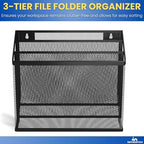 1InTheOffice 3 Tiers File Folder Organizer, Desk Sorter, Black Mesh Organizer - Image 2
