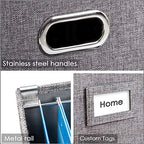 PRANDOM File Organizer Box - Set of 4 Collapsible Decorative Linen Filing Storage Hanging File Folders with Lids Office Cabinet Letter Size Grey (14x9.3x10.8 inch) - Image 6