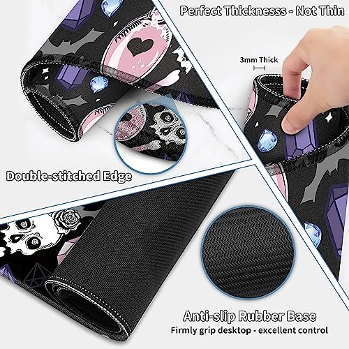 Large Gaming Mouse Pad Set 35.4 x 15.7 with Keyboard Wrist Rest, Wrist Support, and Coaster Memory Foam Smooth Desk Pad Mousepad for Home Office School - Skull Goth Magic Cute Witchy - Image 4