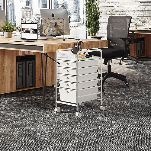 Rolling Storage Cart with Drawers 5-Tier Lock Wheels Office White - Image 2