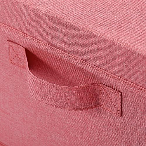HOONEX Linen Foldable Storage Bins with Lids, 2 Pack, Storage Boxes with Carrying Handles and Sturdy Heavy Cardboard, 16.5" L x 11.8" W x 7.5" H for Shoes, Books, Clothes, Nursery, Pink - Image 4