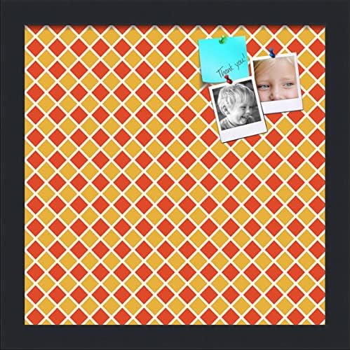 PinPix 12x12 inch Cork Bulletin Board. This Decorative Framed Pin Board Comes with Diamond Pattern in Red and Orange Design and Satin Black. Ideal for Home, Office Decor or School (PinPix-331) by PinPixBulletinBoards
