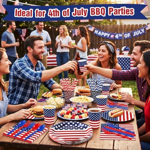 450 Pcs Tableware Set, Serve 50, Red Blue White, Usa Flag - Image 6
