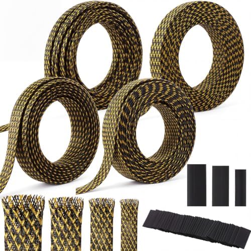 Tatuo 151 ft Braided Cable Sleeve Expandable Wire Sheathing(Gold, Black) by Tatuo