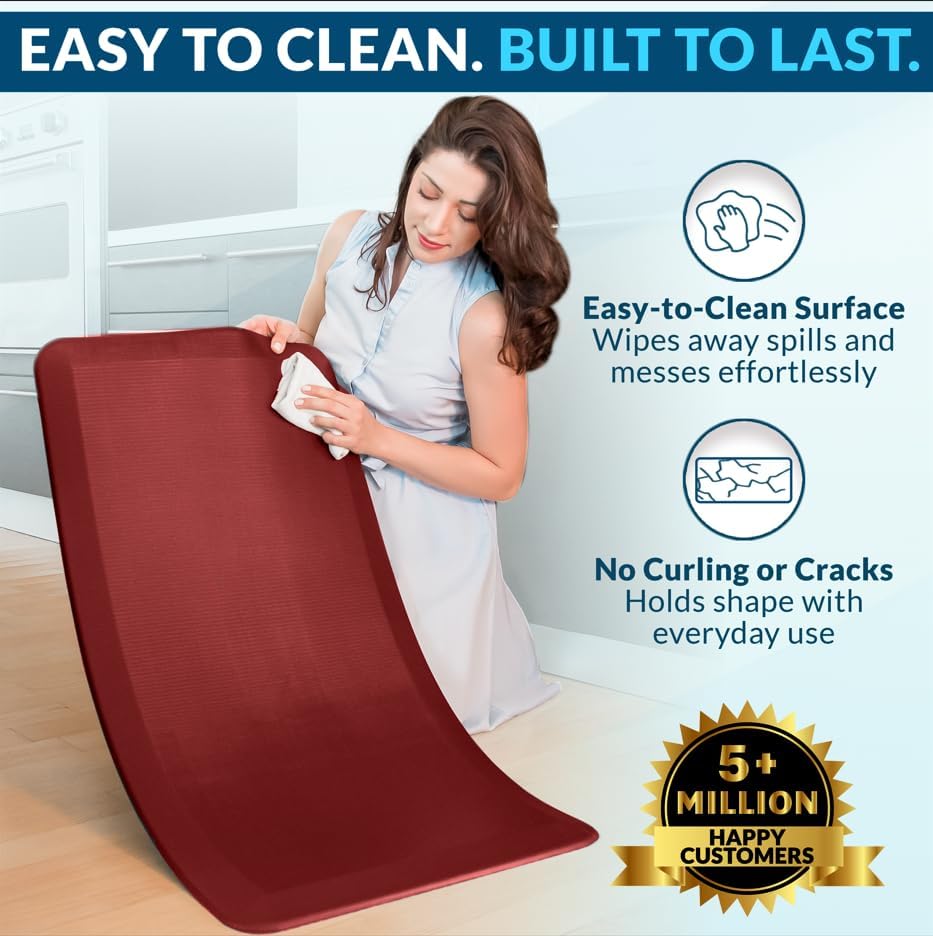 ComfiLife Anti Fatigue Floor Mat – 3/4 Inch Thick Kitchen Mats for Floor, Standing Desk Mat, Kitchen Rug – Comfort at Home, Office – Durable – Stain Resistant – Non-Slip Bottom (24" x 70", Red) - Image 5