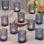 DARJEN Blue Votive Candle Holders Set of 36 - Votive Candle Holders Bulk, Glass Candle Holder for Party Decoration, Tea Lights Candle Holders for Wedding by DARJEN